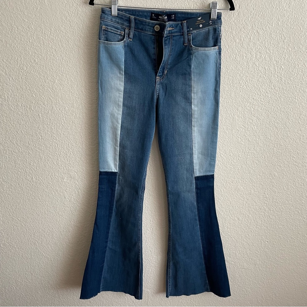 NWT Sold Out Hollister Patchwork Color Block High Rise Flare Jeans